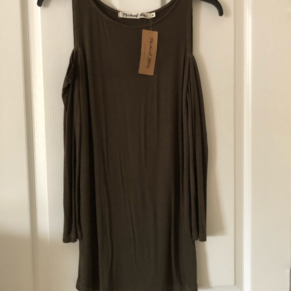Michael Stars 8885 Loden 3/4 Sleeve Cold Shoulder Top Size Small New